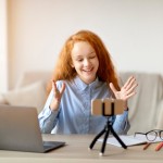 Blogging,Concept.,Smiling,Red-haired,Teen,Girl,Recording,Lifestyle,Blog,Talking