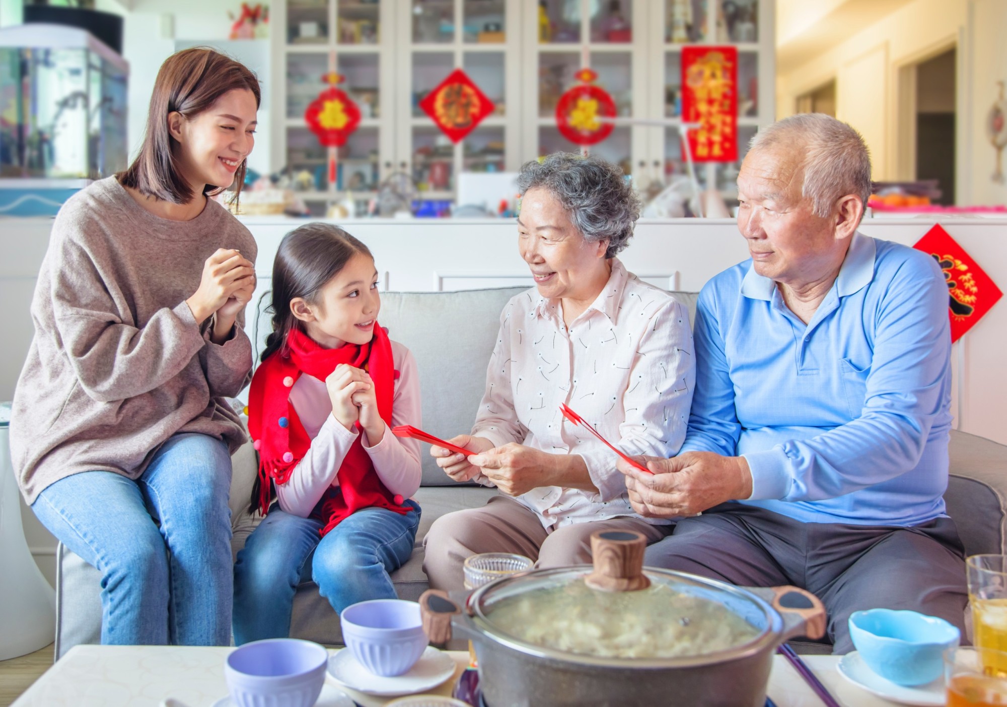 Family eating dinner Chinese New Year