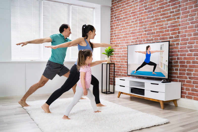 family doing a home fitness programme