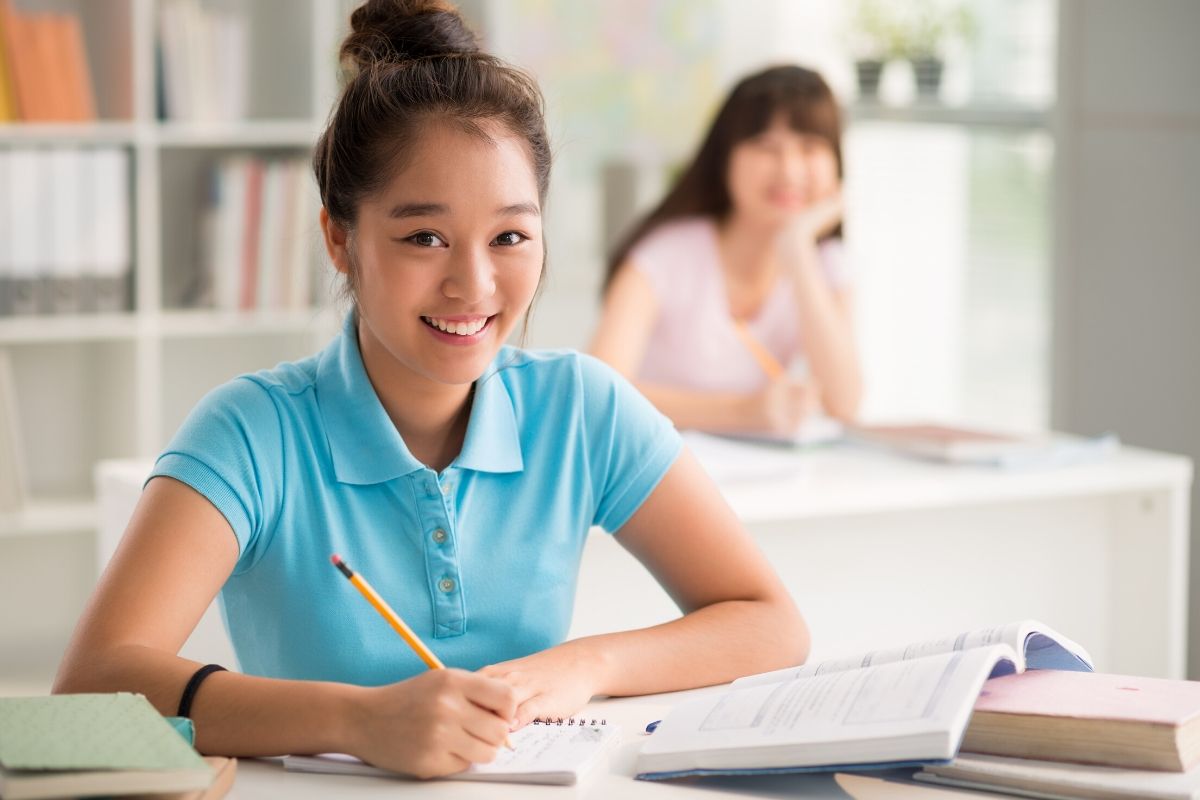 girl studying at school