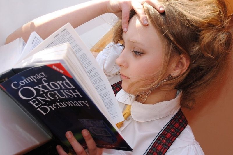 child studying the dictionary