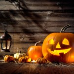 Halloween,Pumpkin,Head,Jack,Lantern,On,Wooden,Background
