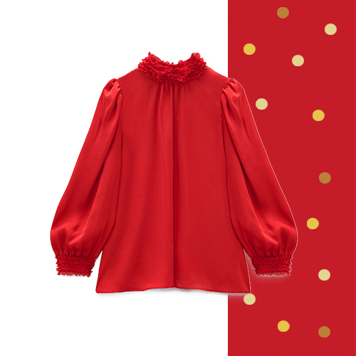 Red Hot Stylish Items, Satin blouse with ruffle collar #259, Zara
