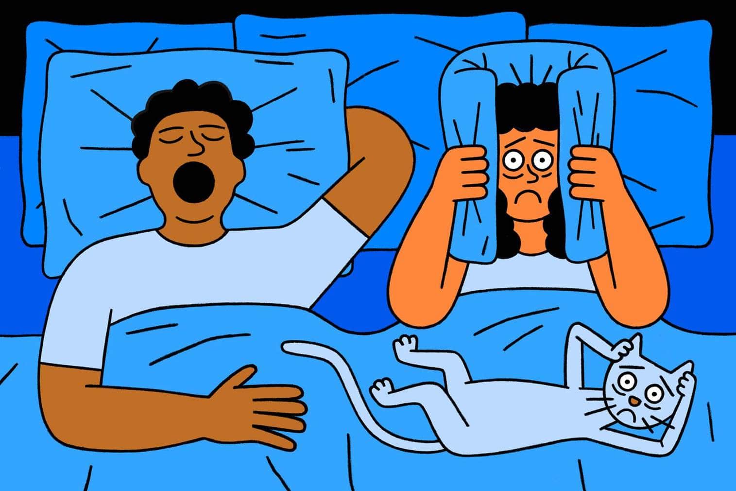 Couple in bed. Snoring or sleep apnea?