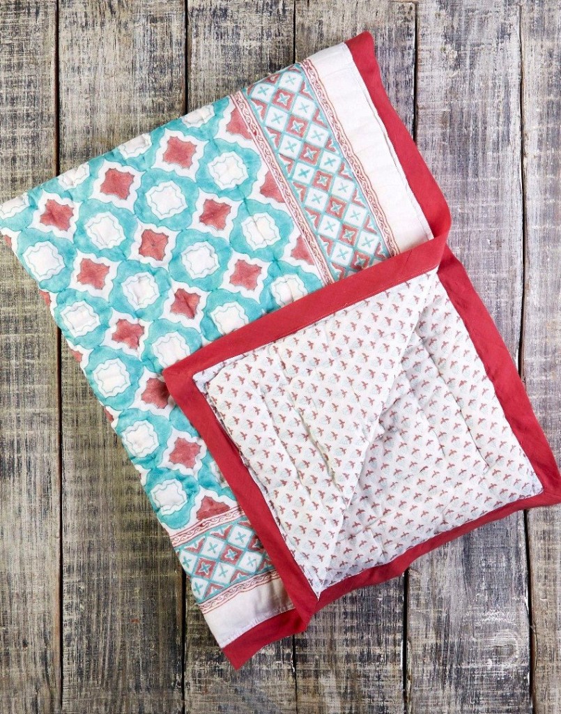 red and blue quilt