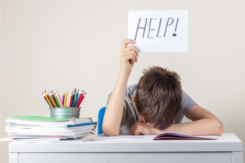 child asking for help with school work