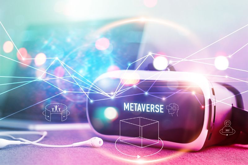 Electronic device with metaverse written on it